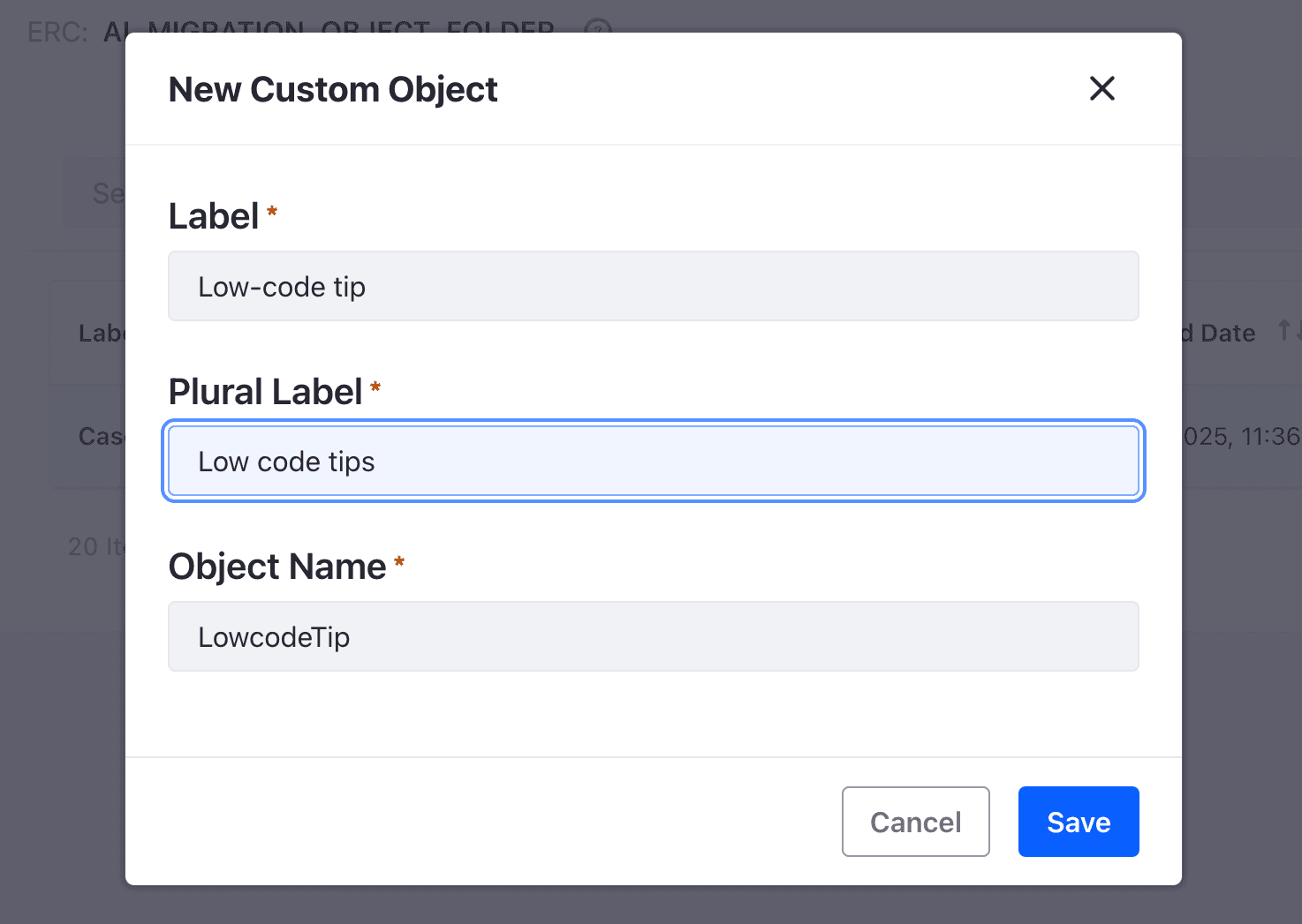Low code object screen of tips